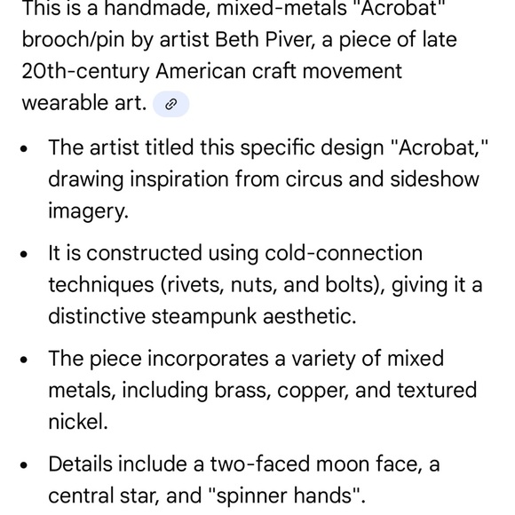 RARE Beth Piver Steampunk Mixed Metal Modernist Pin - Picture 4 of 4